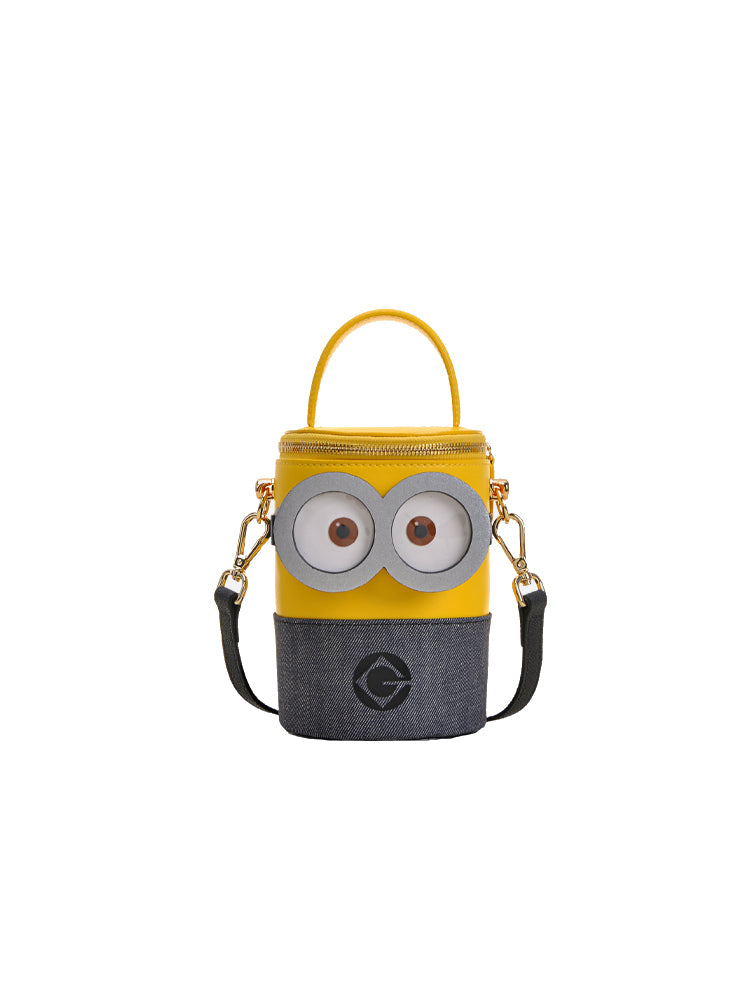 Minions 牛仔布配牛皮革斜揹袋