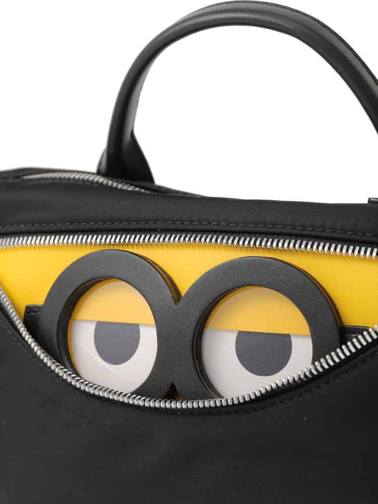 Minions 織物鑲牛皮革斜揹袋