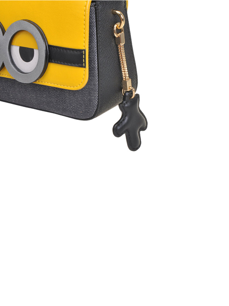 Minions 織物鑲牛皮革側孭袋