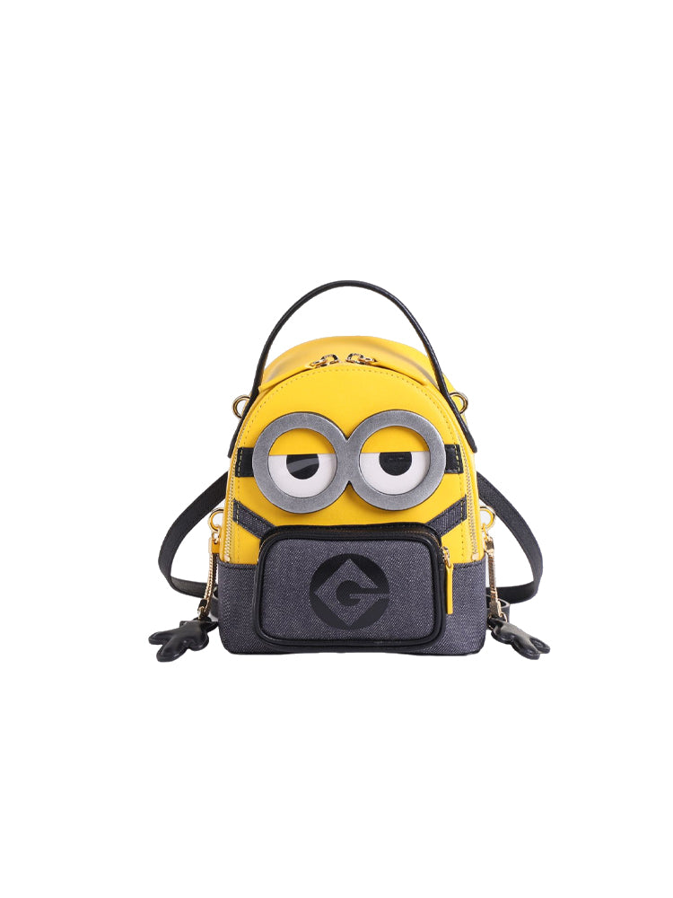 Minions織物鑲牛皮革中背囊