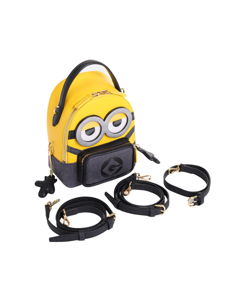 Minions織物鑲牛皮革中背囊