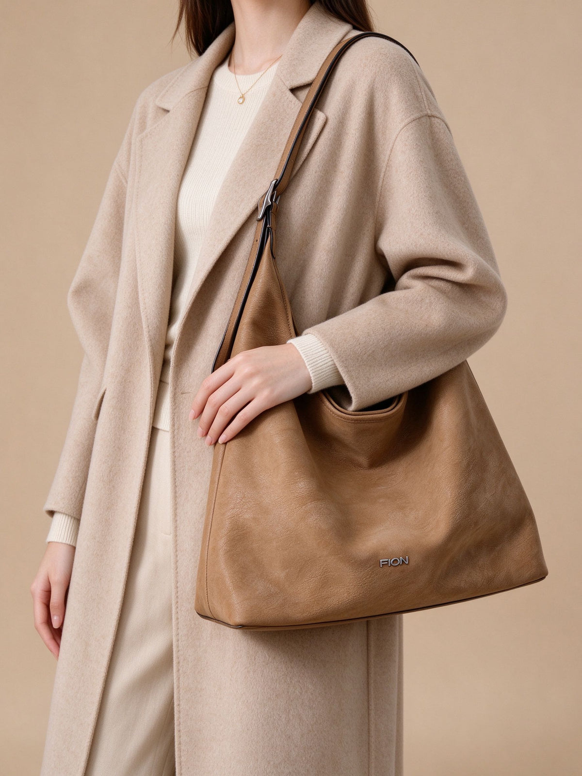 FION Slouchy Leather Shoulder Bag