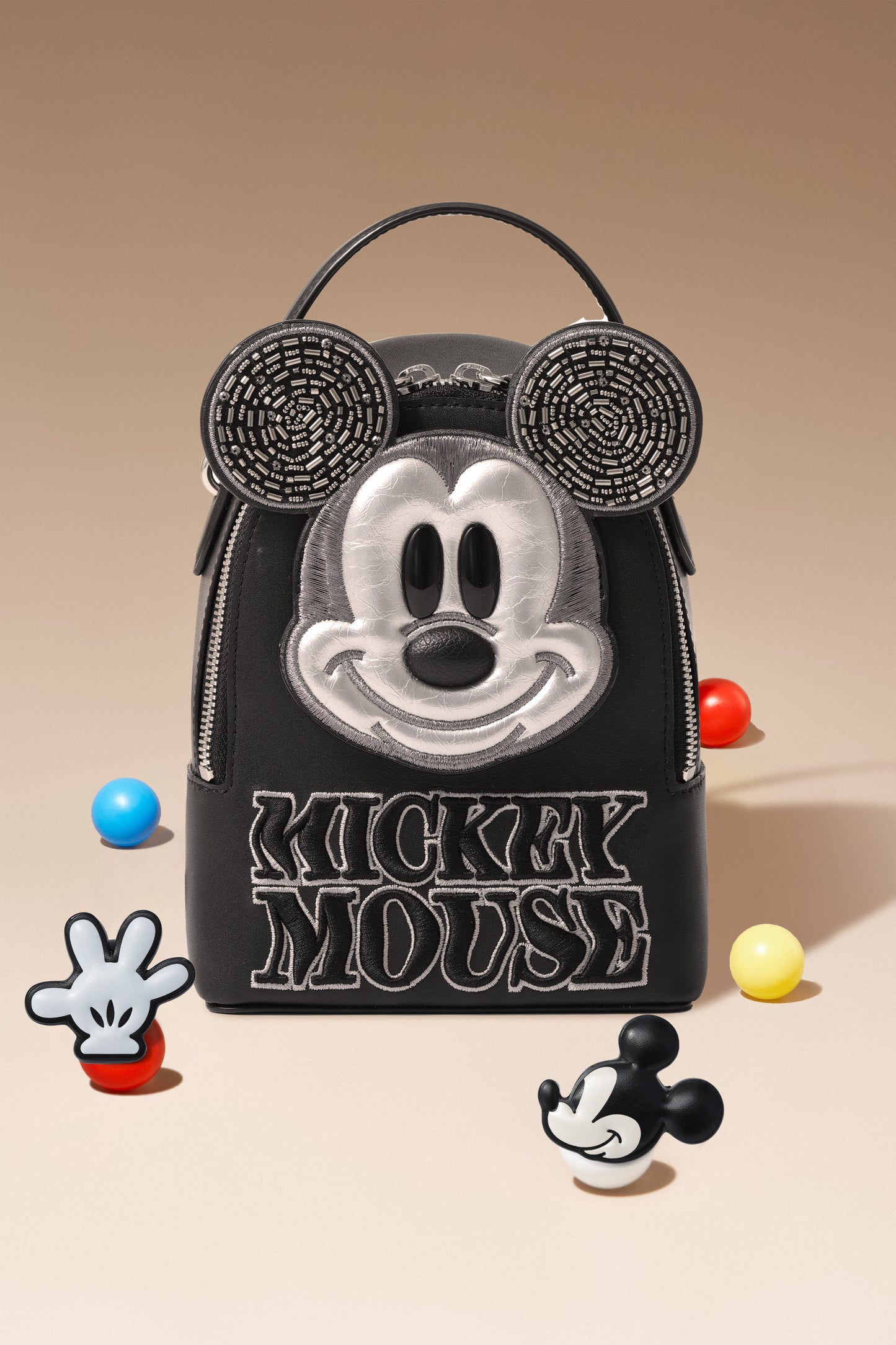 Mickey Mouse Black Embroidered Leather Backpack