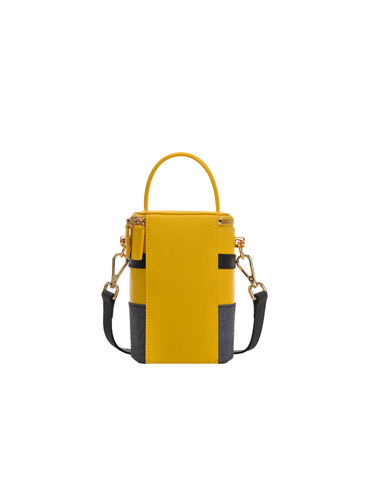 Minions 牛仔布配牛皮革斜揹袋