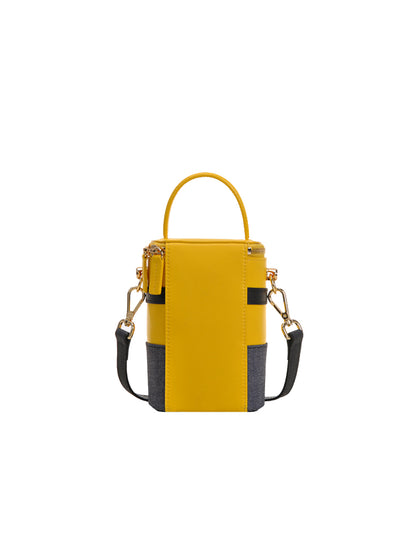 Minions 牛仔布配牛皮革斜揹袋