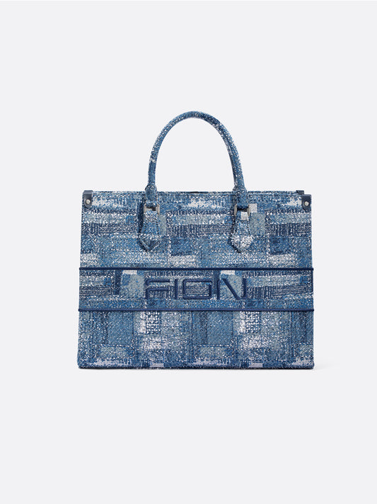 Oil Painting Jacquard with Leather Tote Bag