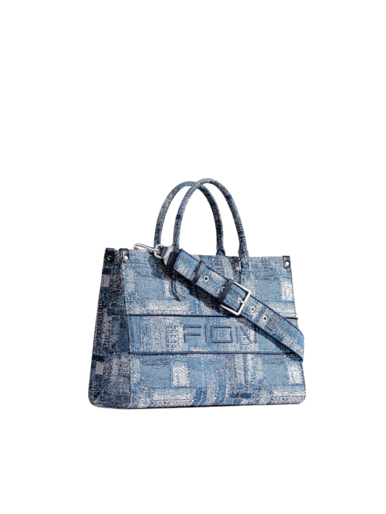 Oil Painting Jacquard with Leather Tote Bag