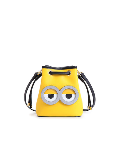 Minions 牛仔布配牛皮革斜揹袋