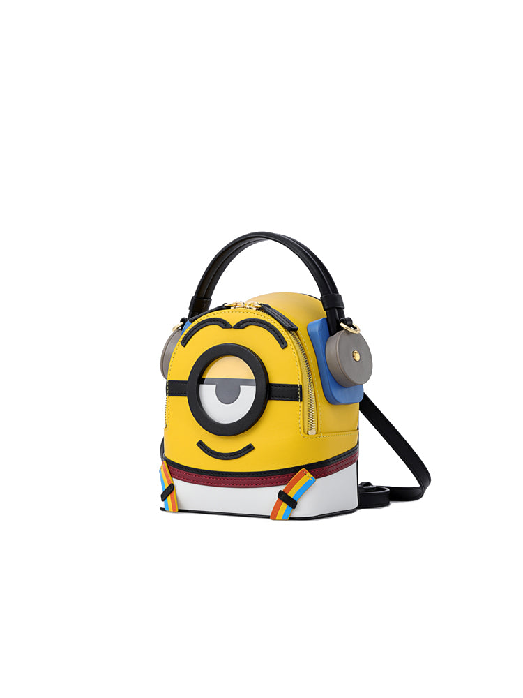 Minions Denim with Leather Backpack - Sport Wear with Earphone