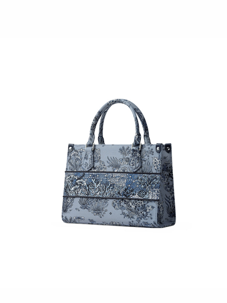 Under the Sea Jacquard with Leather Medium Tote Bag