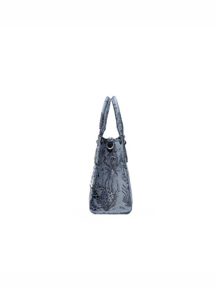 Under the Sea Jacquard with Leather Medium Tote Bag