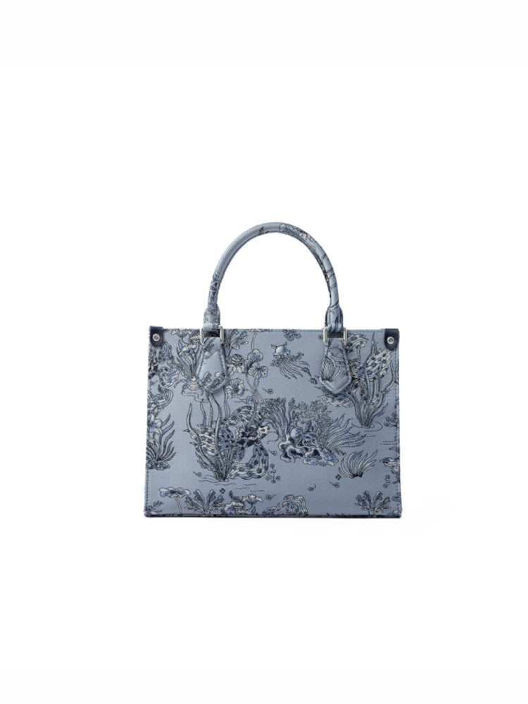 Under the Sea Jacquard with Leather Medium Tote Bag