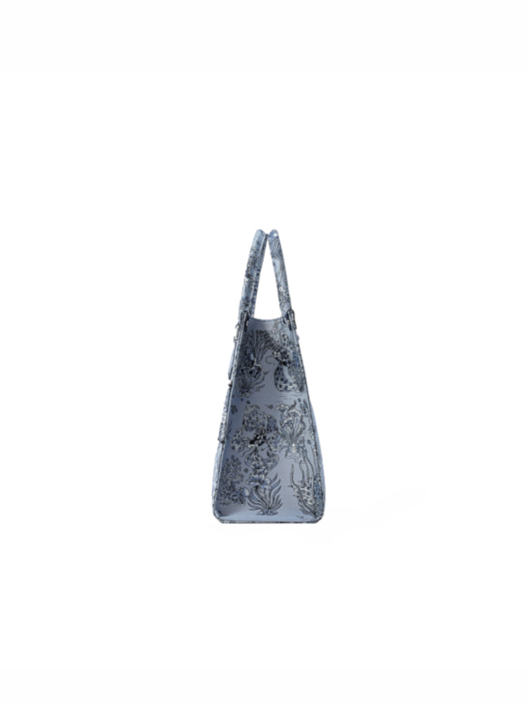 Under the Sea Jacquard with Leather Large Tote Bag