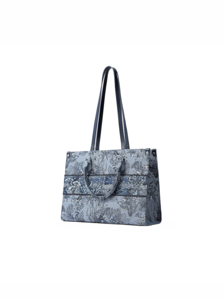 Under the Sea Jacquard with Leather Large Tote Bag