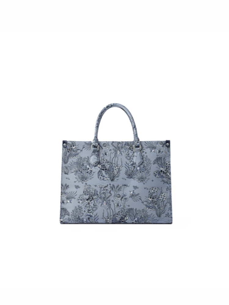 Under the Sea Jacquard with Leather Large Tote Bag