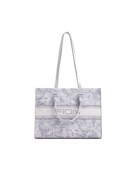 Moonlight Jacquard with Leather Large Tote bag