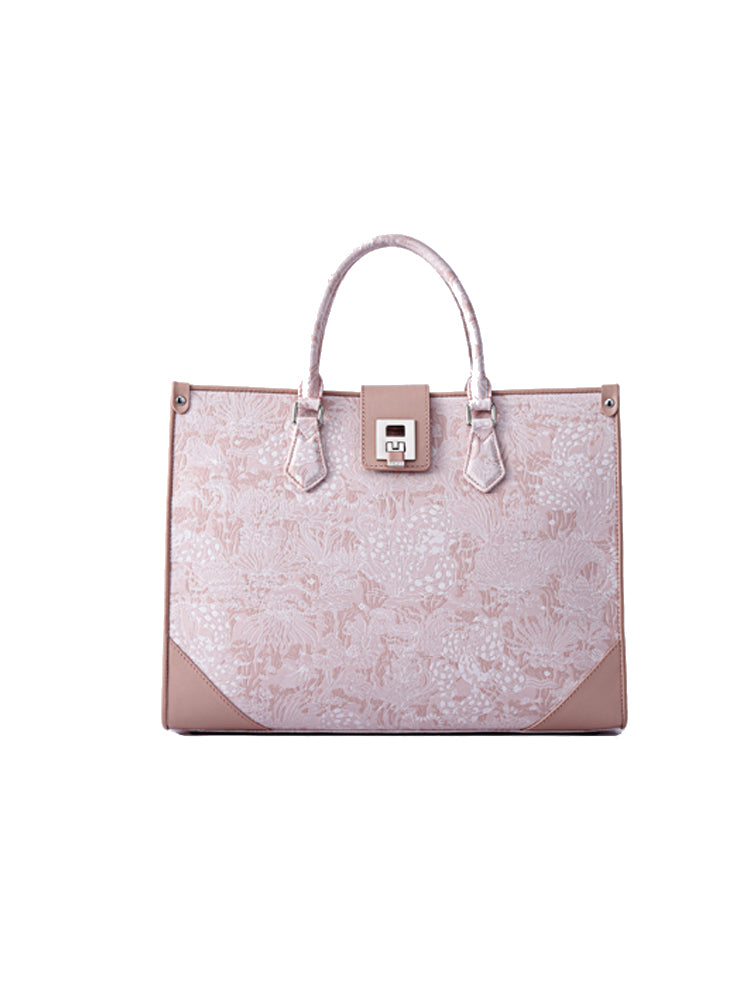 Heartbeat Jacquard with Leather Large Tote bag