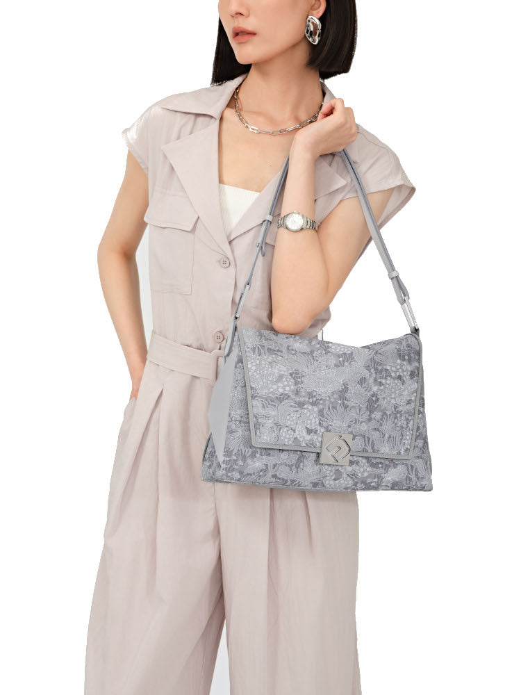 Moonlight Large Jacquard with Leather Crossbody & Shoulder Bag