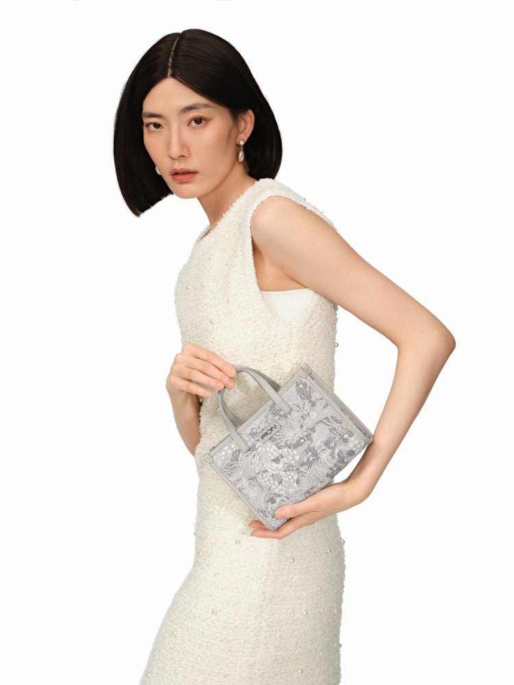 Moonlight Jacquard with Leather Mini Tote bag