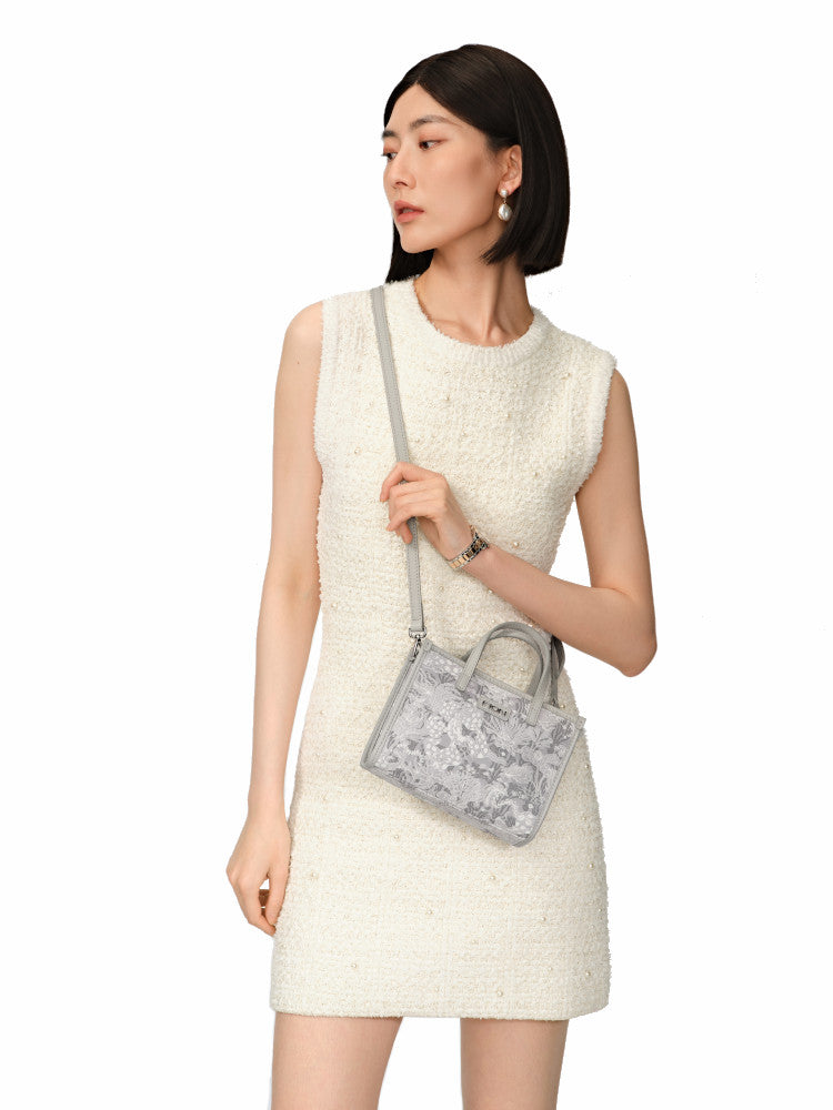 Moonlight Jacquard with Leather Mini Tote bag