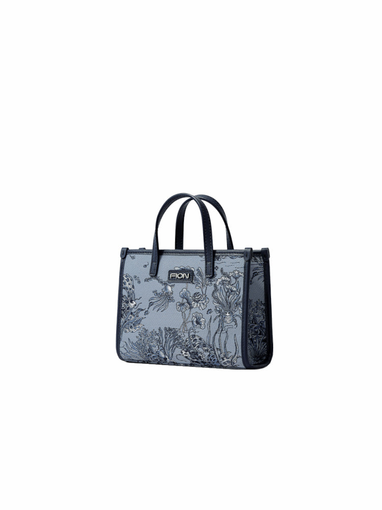 Under the Sea Jacquard with Leather Mini Tote Bag