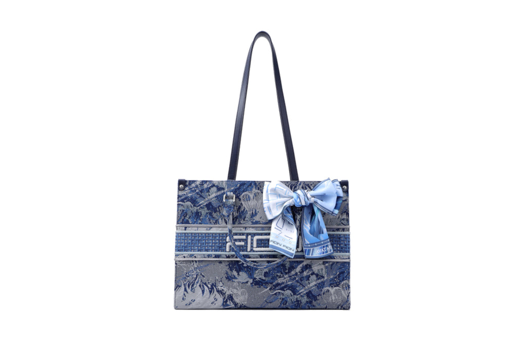 Avatar Jacquard with Cow Leather Large Tote Bag