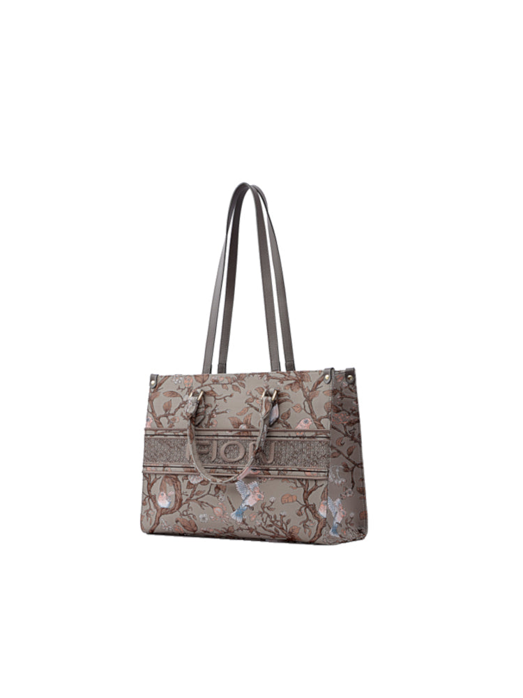 Birds Jacquard with Cow Leather Crossbody & Shoulder Bag