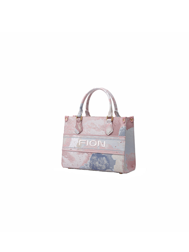 Fantasy Jacquard with Leather Medium Tote Bag