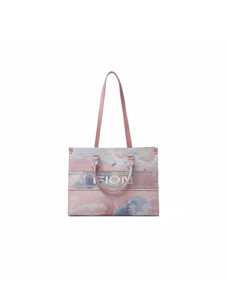 Fantasy Jacquard with Leather Large Tote Bag