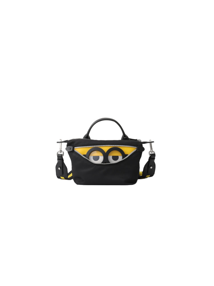 Minions 織物鑲牛皮革斜揹袋