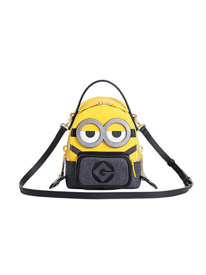 Minions織物鑲牛皮革中背囊