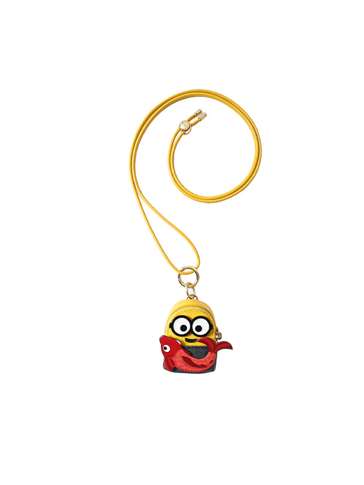 Minions 織物鑲牛皮革迷你側孭袋