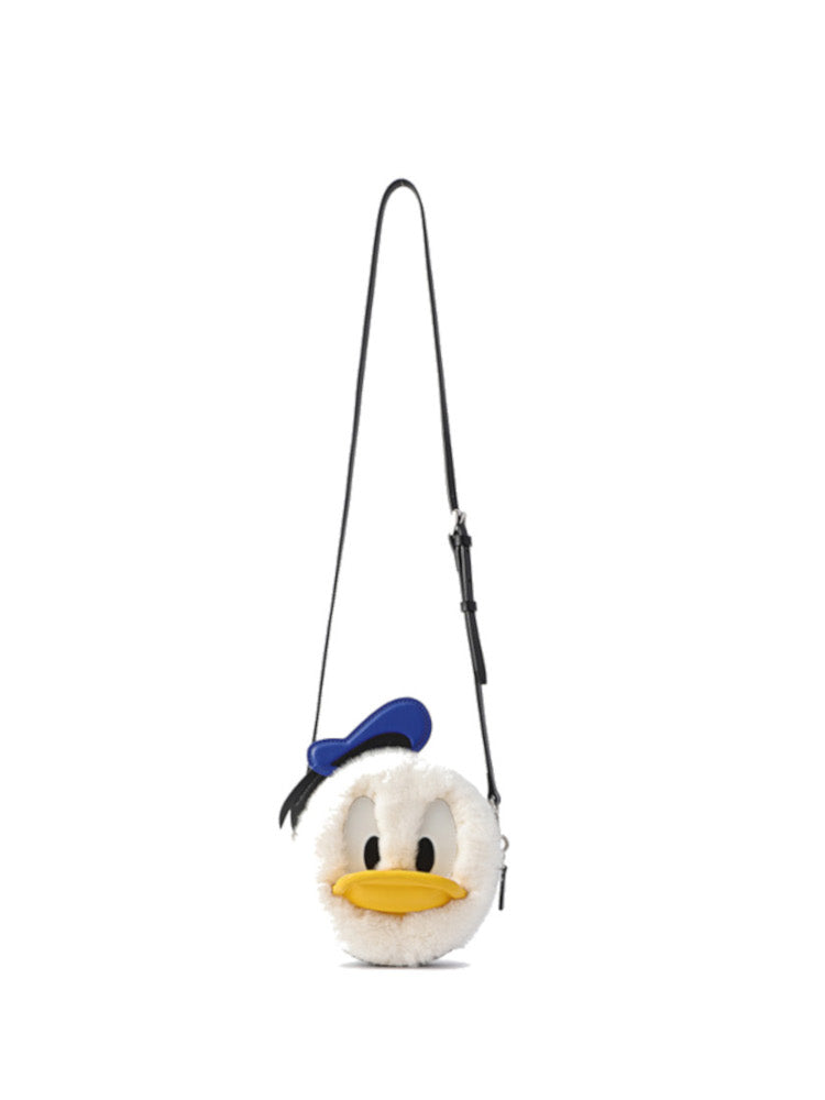 Donald Duck 刺繡提花配牛皮革斜揹袋