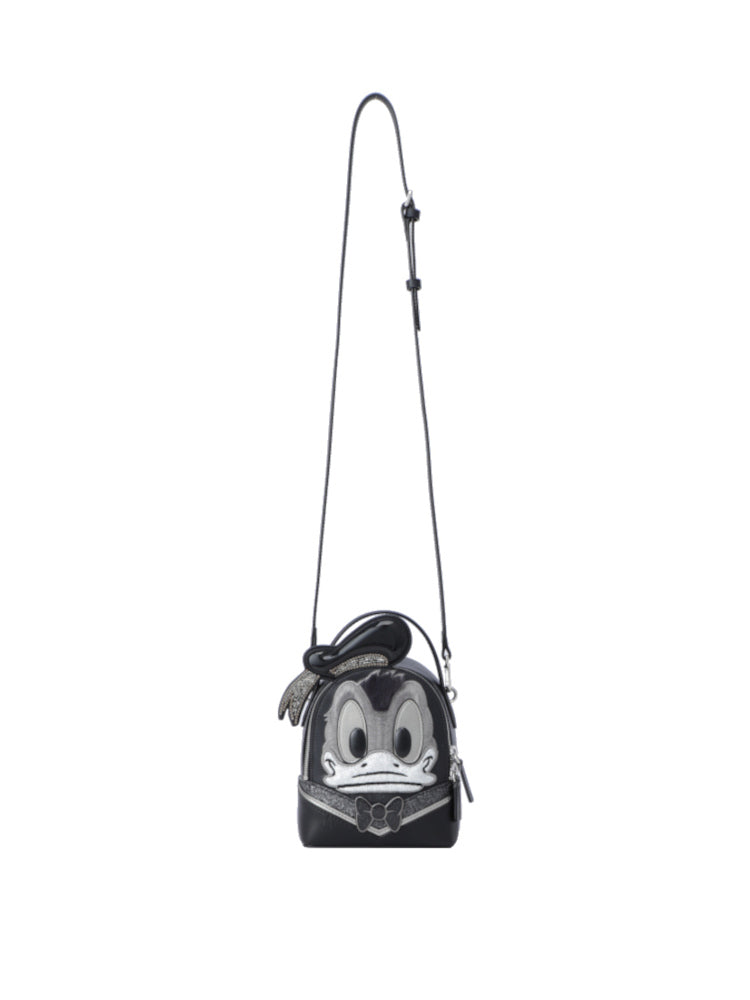 Donald Duck Black Embroidered Leather Backpack