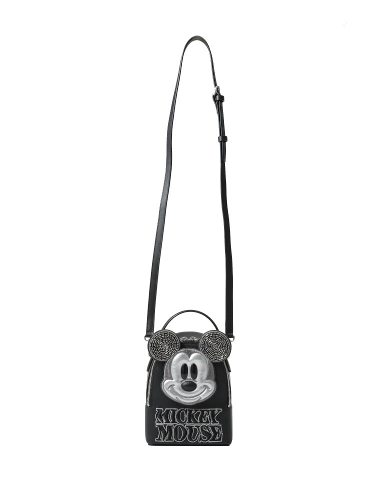 Mickey Mouse Black Embroidered Leather Backpack