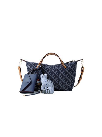FION Y Island Jacquard with Leather Mini Bag