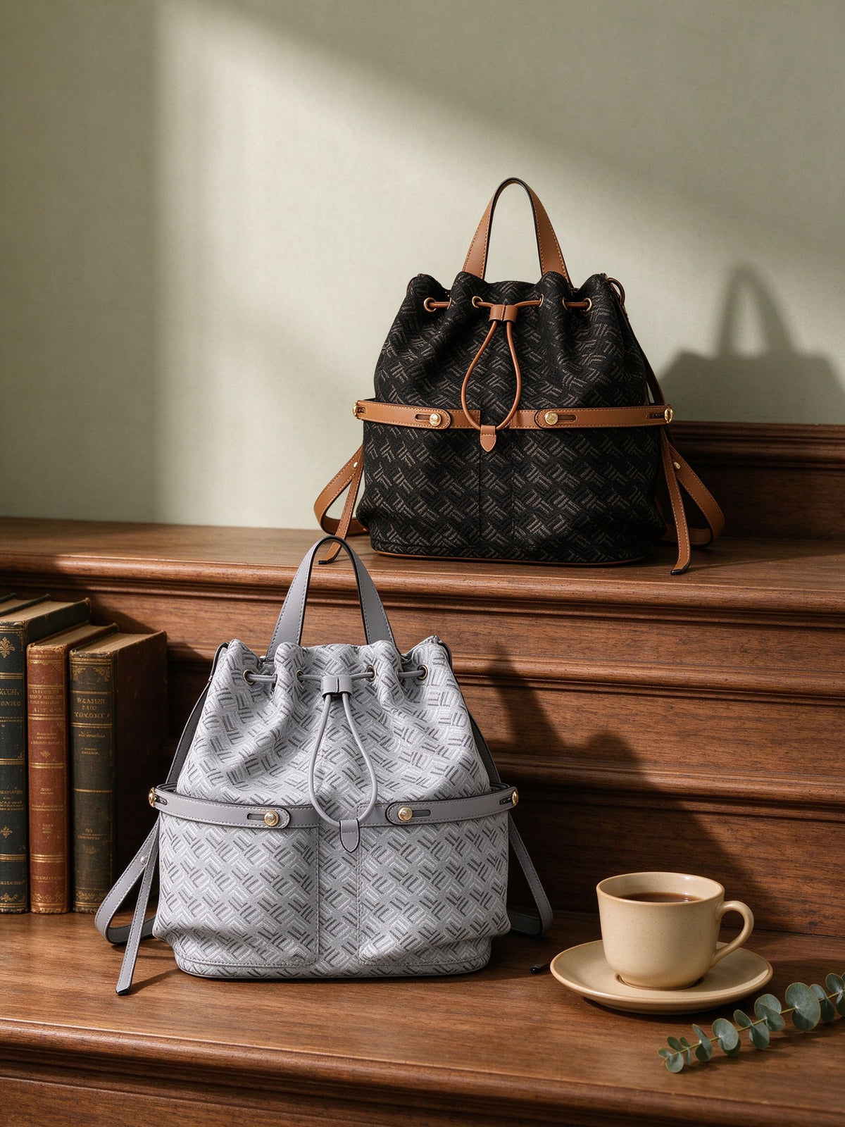 FION Y Island Jacquard with Leather Backpack