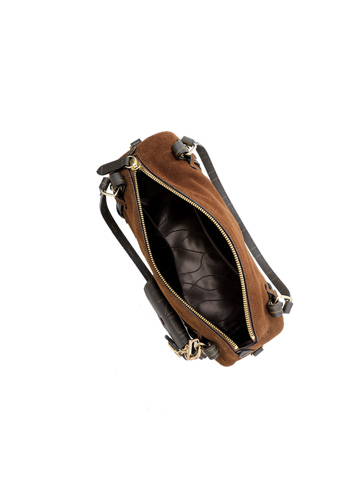 FION 麂皮鑲牛皮革波士頓袋