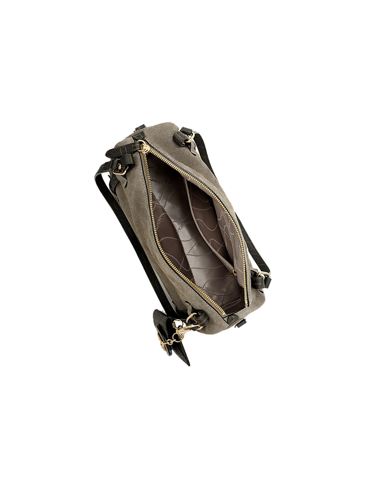 FION 麂皮鑲牛皮革波士頓袋