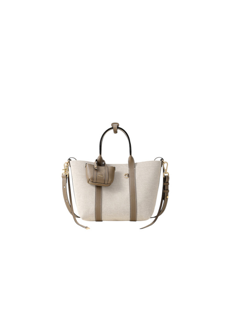 Week 織物鑲牛皮革手提袋