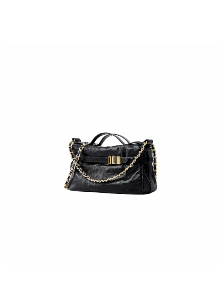 Note Chain Leather Top Handle Bag