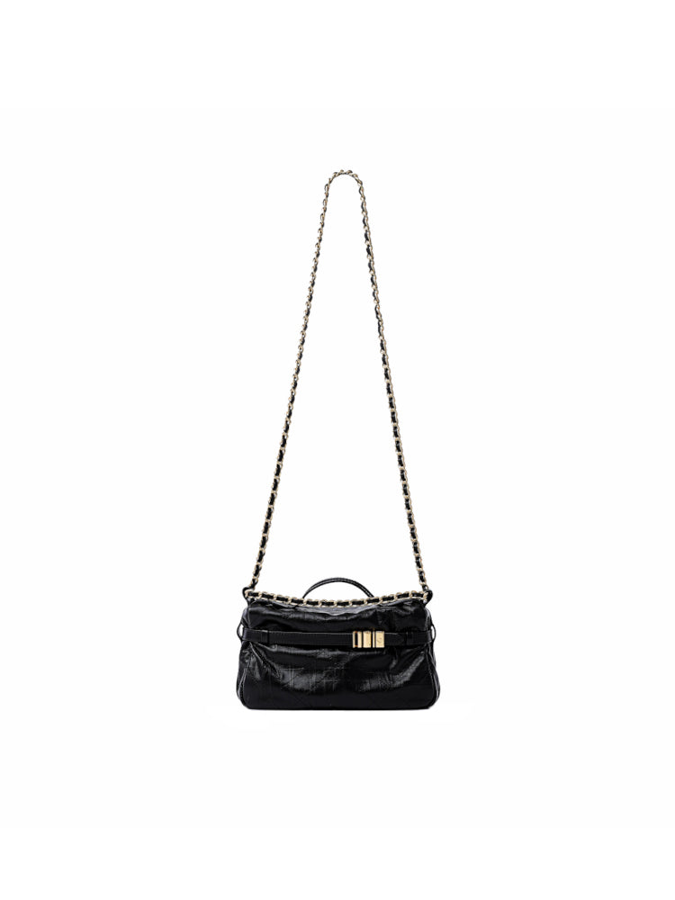 Note Chain Leather Top Handle Bag