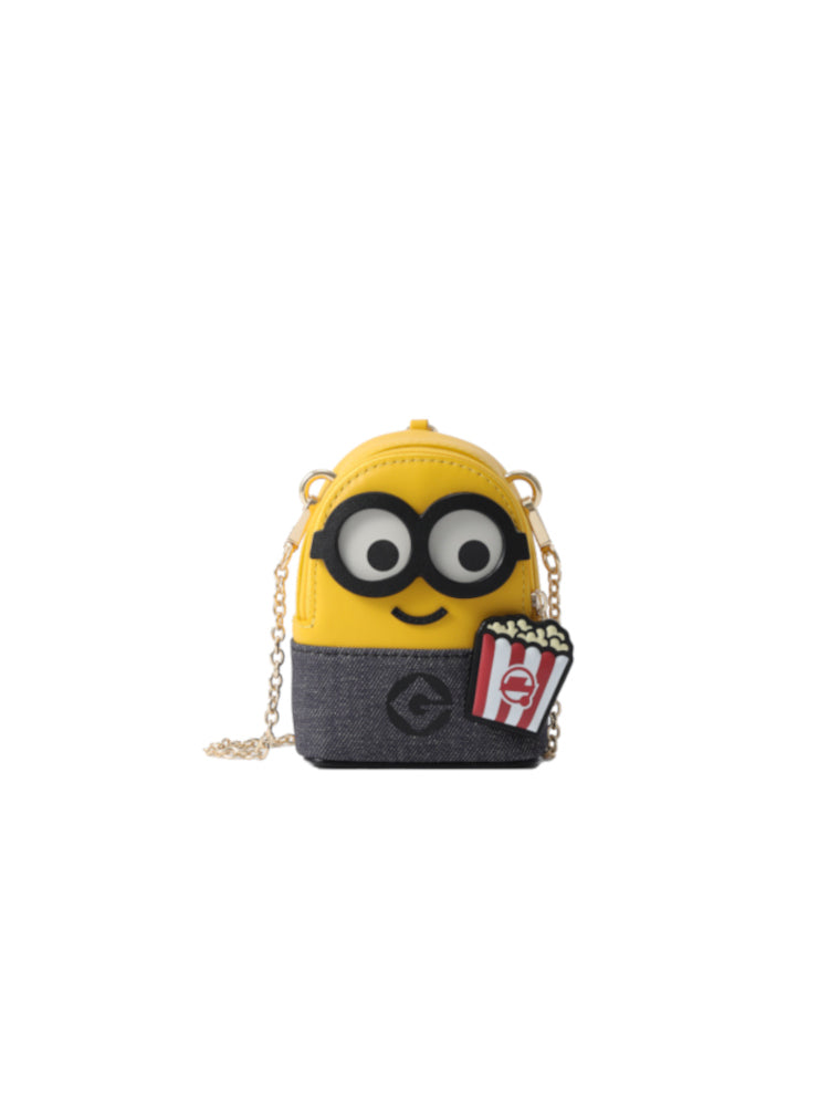 Minions 爆谷牛仔布配牛皮迷你斜揹袋
