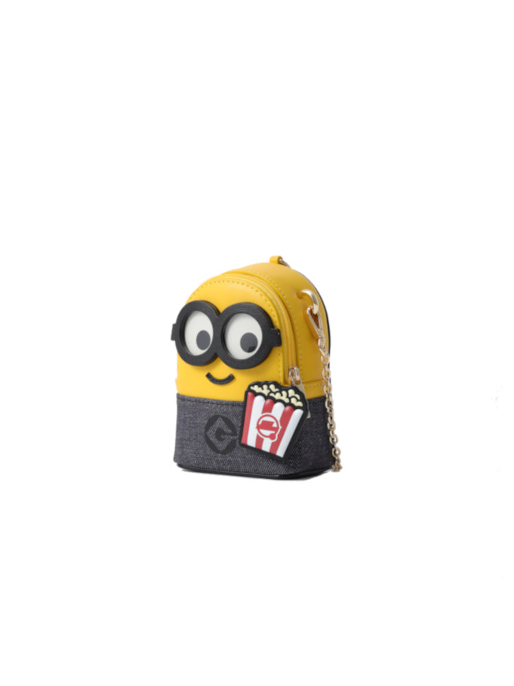 Minions 爆谷牛仔布配牛皮迷你斜揹袋
