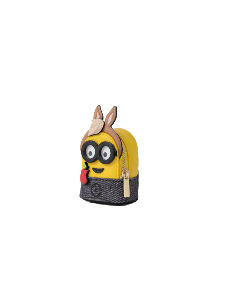 Minions 小馬織物鑲牛皮革迷你斜揹袋