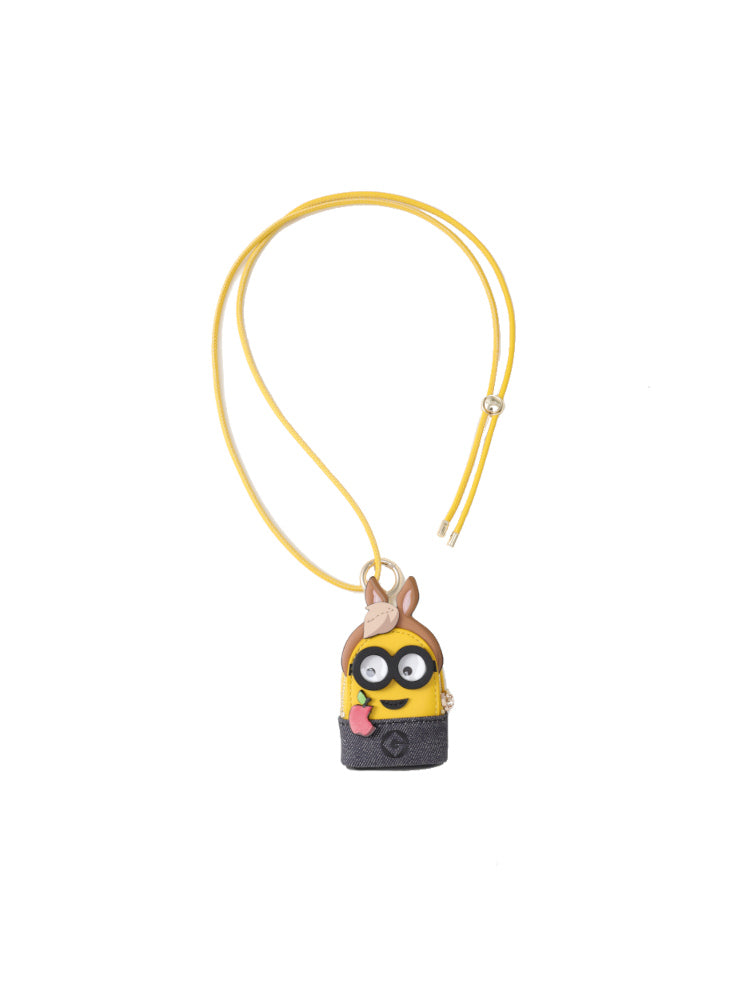 Minions 小馬織物鑲牛皮革迷你斜揹袋