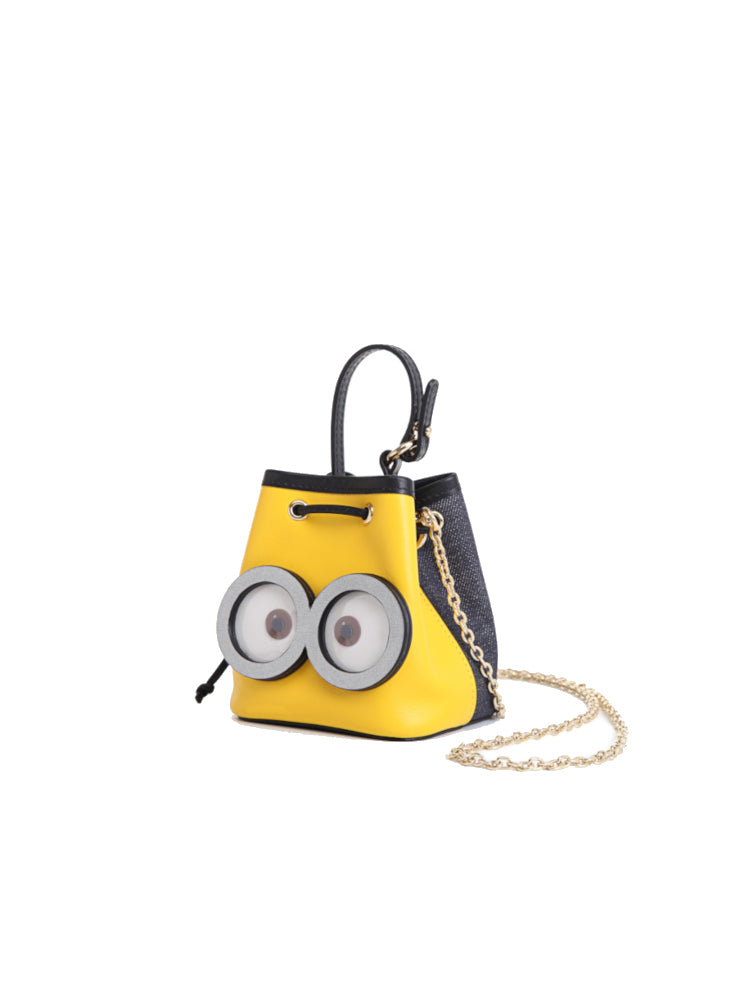Minions 織物鑲牛皮革迷你側孭袋