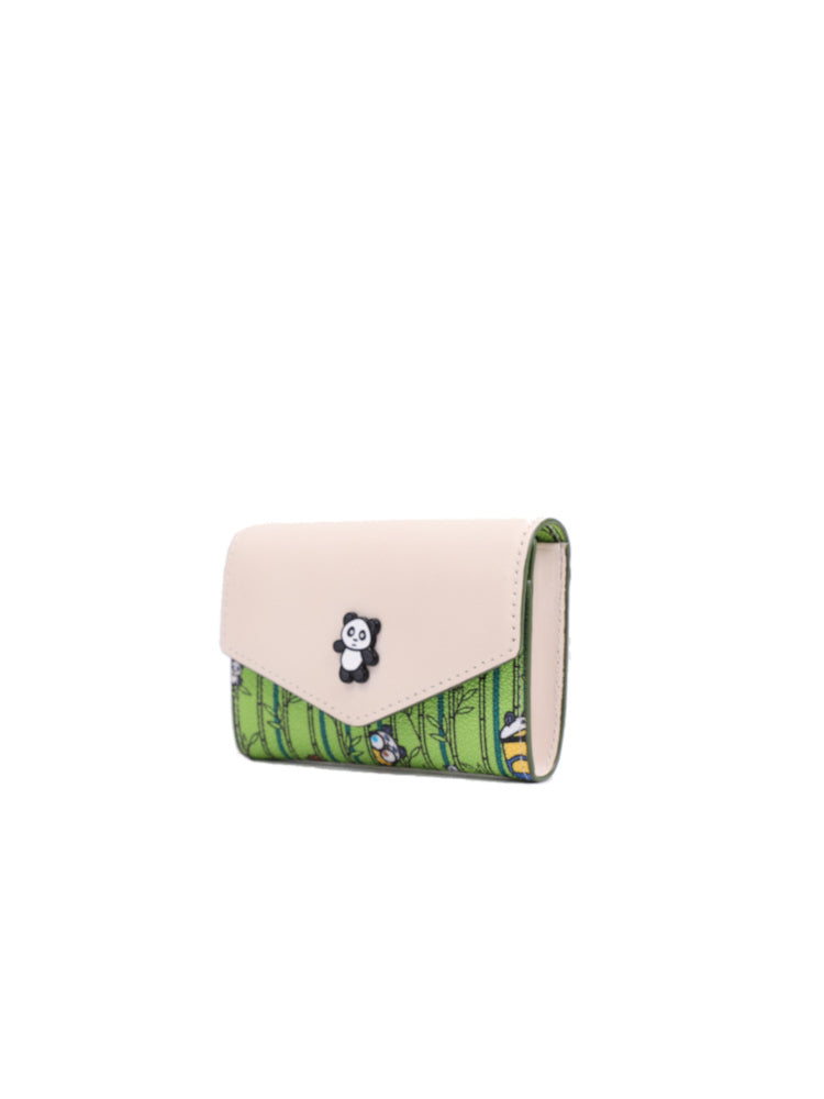 Minions與熊貓竹紋紐帶錢包 - 綠色/白色