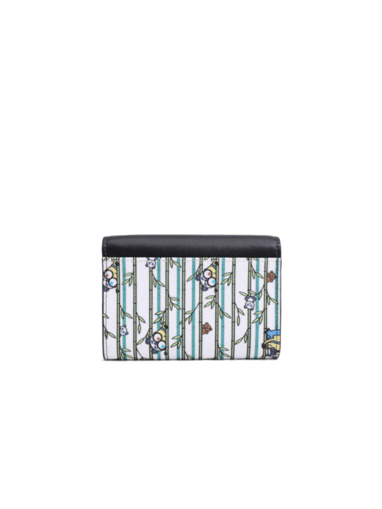 Minions And Panda Bamboo Pattern Button Wallet- Green/White