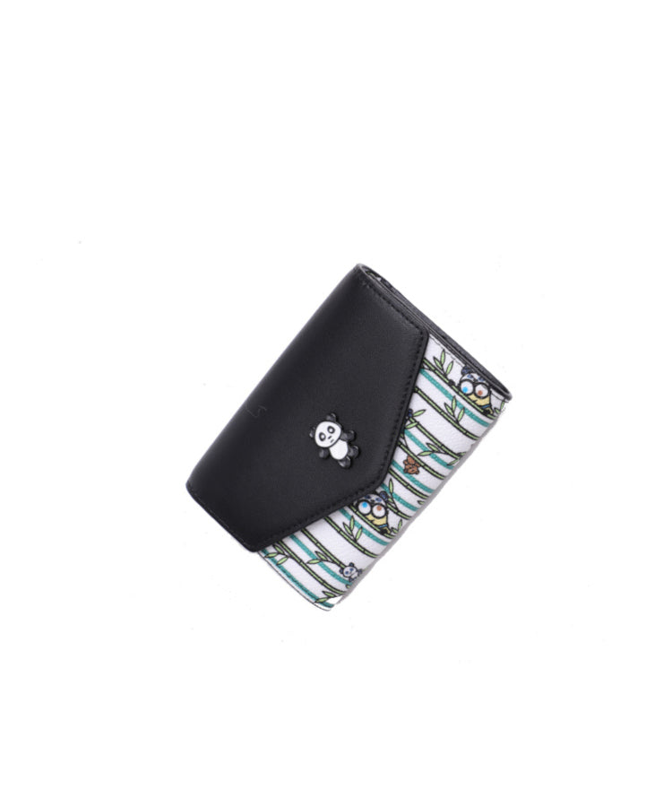 Minions And Panda Bamboo Pattern Button Wallet- Green/White